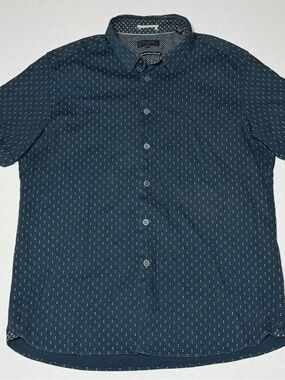 Ted Baker Navy Short-Sleeve Dot-Print Button-Up Shirt size 6 (small)
